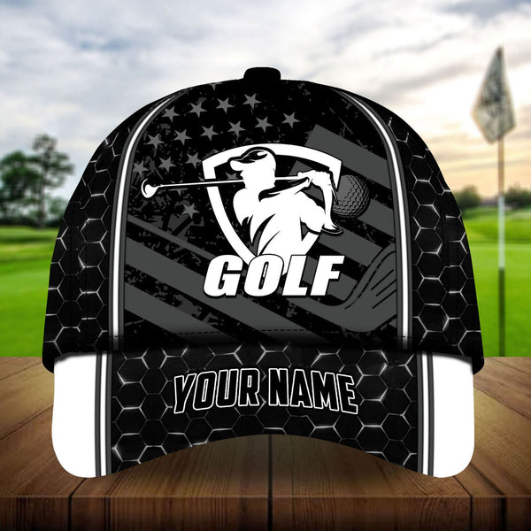 Maxcorners Golf Premium Cool Man Playing Golf Personalized Name All Over Printed Cap