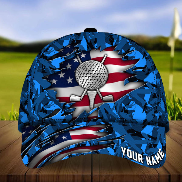 Maxcorners Golf Premium American Camo Personalized Name All Over Printed Cap