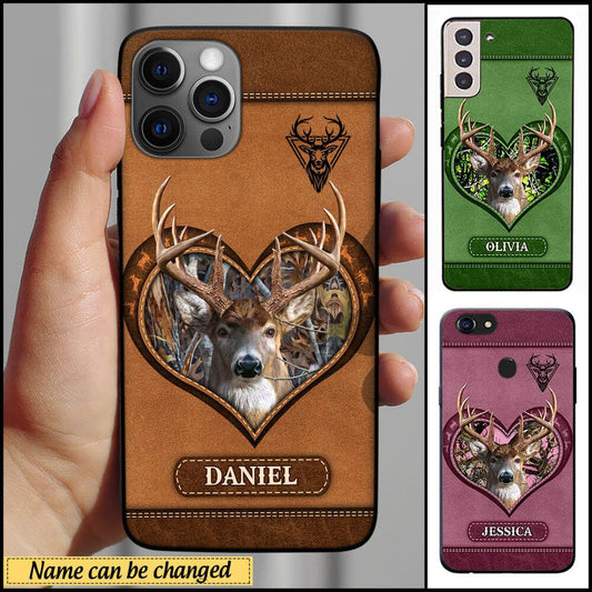 Maxcorners Deer Hunting Leather Pattern Personalized Name Multicolor Phone Case LM0912
