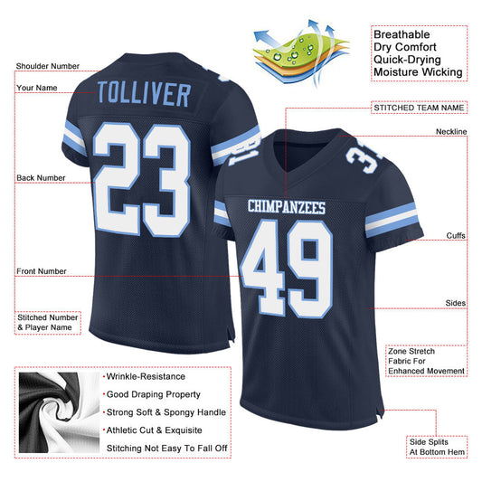 Maxcorners Custom Navy White-Light Blue Mesh Authentic Football Jersey LM2605