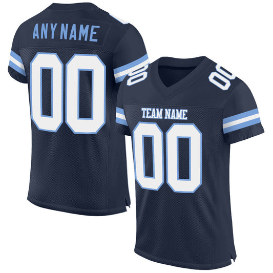 Maxcorners Custom Navy White-Light Blue Mesh Authentic Football Jersey LM2605