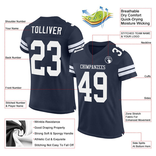 Maxcorners Custom Navy White Mesh Authentic Football Jersey LM2605
