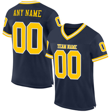 Maxcorners Custom Navy Gold-White Mesh Authentic Throwback Football Jersey LM2605
