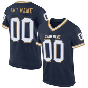 Maxcorners Custom Navy White-Old Gold Mesh Authentic Throwback Football Jersey LM2605