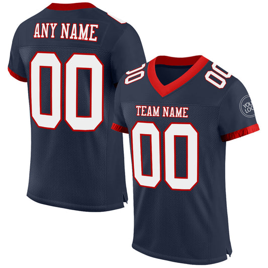 Maxcorners Custom Navy White-Red Mesh Authentic Classic Football Jersey LM2605