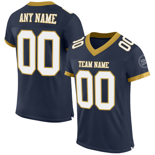 Maxcorners Custom Navy White-Old Gold Mesh Authentic Football Jersey LM2605