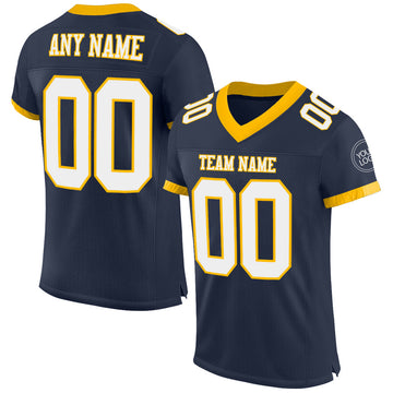 Maxcorners Custom Navy White-Gold Mesh Authentic Classic Football Jersey LM2605