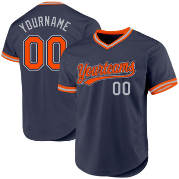 Maxcorners Custom Navy Orange-Gray Authentic Throwback Baseball Jersey LM2605
