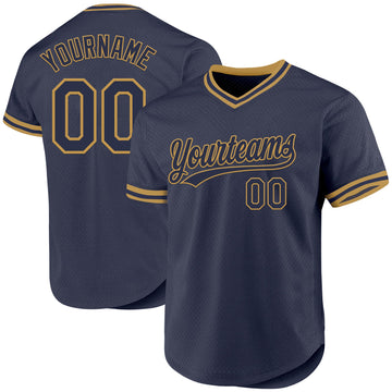 Maxcorners Custom Navy Old Gold Authentic Throwback Baseball Jersey LM2605