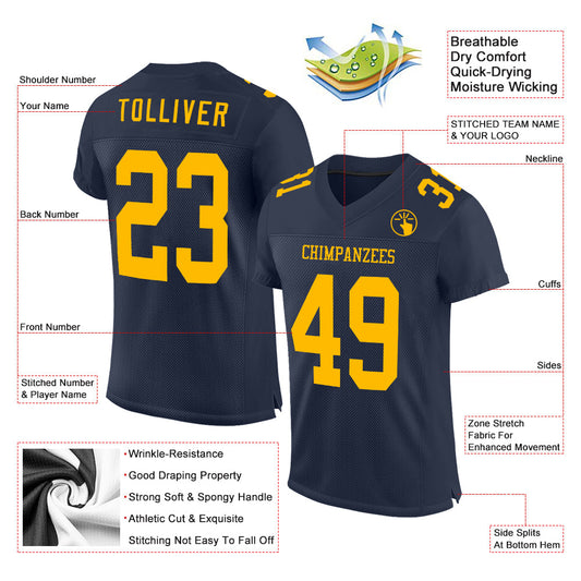 Maxcorners Custom Navy Gold Mesh Authentic Football Jersey LM2605