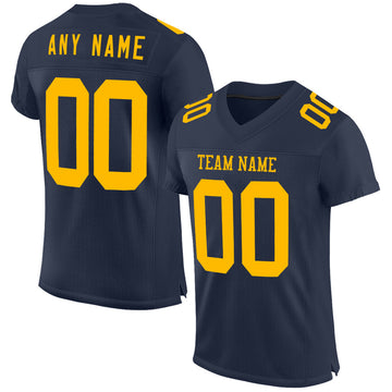 Maxcorners Custom Navy Gold Mesh Authentic Football Jersey LM2605