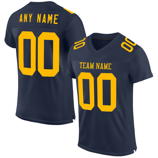 Maxcorners Custom Navy Gold Mesh Authentic Football Jersey LM2605