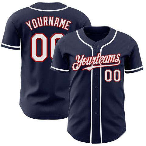 Maxcorners Custom Navy White-Red Authentic Baseball Jersey
 LM0609