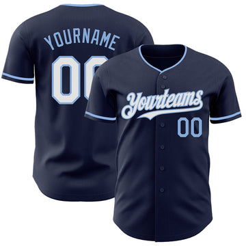 Maxcorners Custom Navy White-Light Blue Authentic Baseball Jersey LM0609