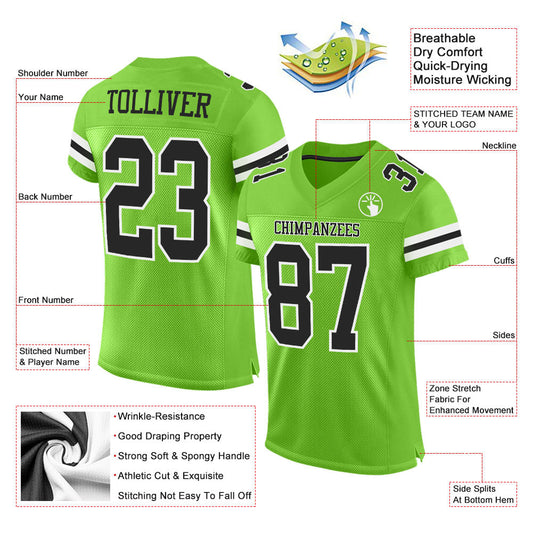 Maxcorners Custom Neon Green Black-White Mesh Authentic Football Jersey LM2605