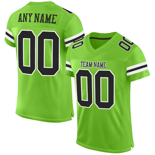 Maxcorners Custom Neon Green Black-White Mesh Authentic Football Jersey LM2605