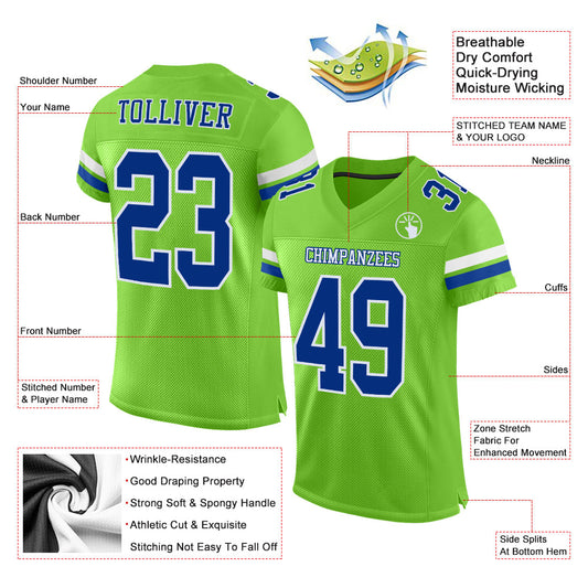 Maxcorners Custom Neon Green Royal-White Mesh Authentic Football Jersey LM2605
