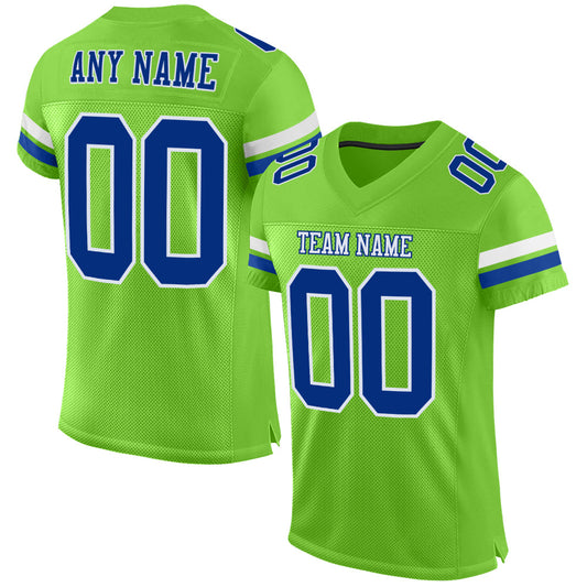 Maxcorners Custom Neon Green Royal-White Mesh Authentic Football Jersey LM2605