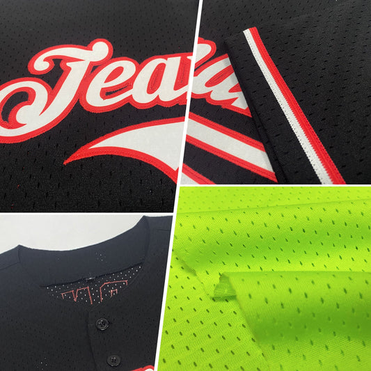 Maxcorners Custom Neon Green Purple Mesh Authentic Throwback Baseball Jersey LM2605