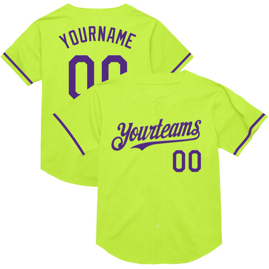 Maxcorners Custom Neon Green Purple Mesh Authentic Throwback Baseball Jersey LM2605