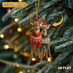 Maxcorners Personalized Reindeer Couple Christmas Ornament, Custom Name Deer Lovers Holiday Decor