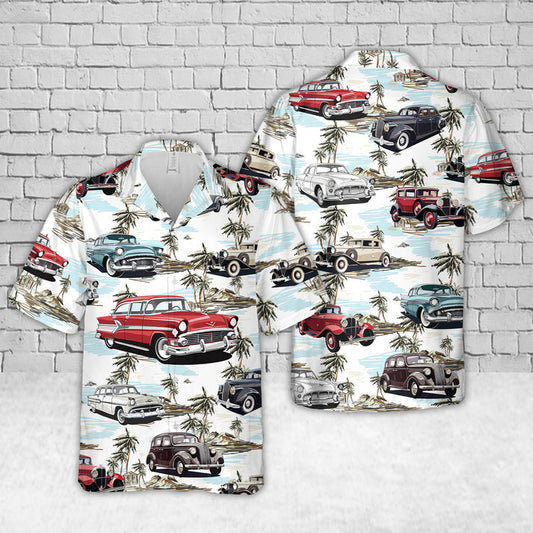 Maxcorners Vintage Classic Car Tropical Beach Hawaiian Shirt