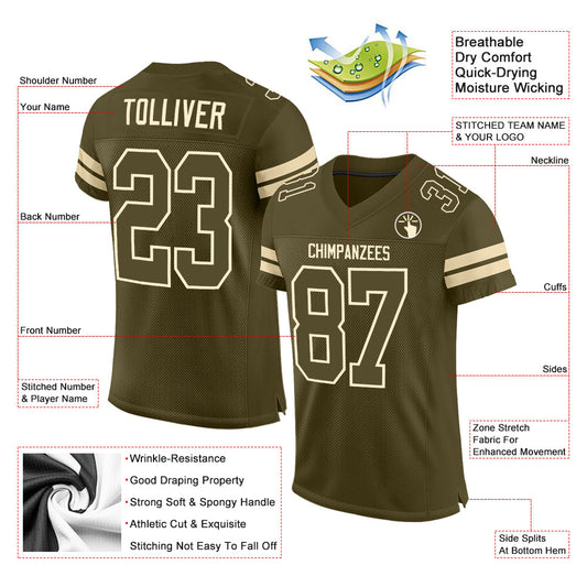 Maxcorners Custom Olive Olive-Cream Mesh Authentic Salute To Service Football Jersey LM2605