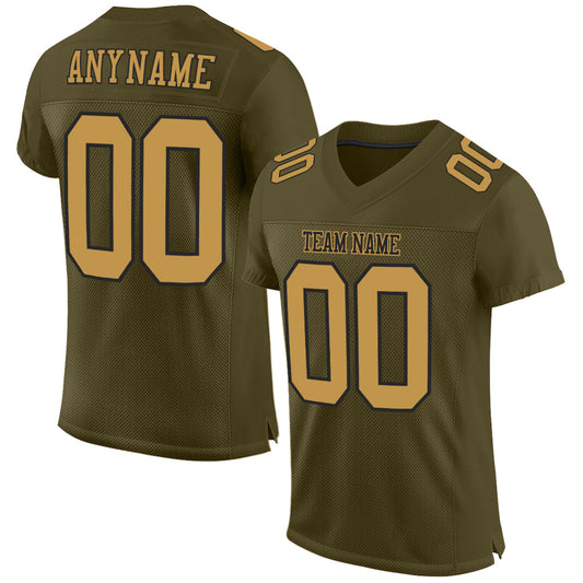 Maxcorners Custom Olive Old Gold-Black Mesh Authentic Salute To Service Football Jersey LM2605