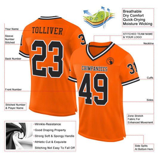 Maxcorners Custom Orange Black-White Mesh Authentic Throwback Football Jersey LM2605