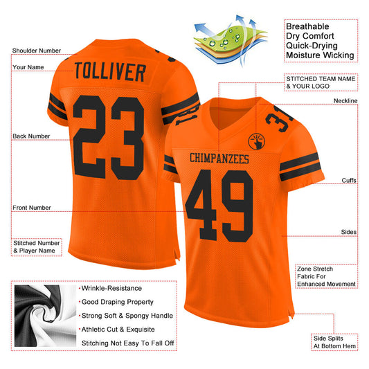 Maxcorners Custom Orange Black Mesh Authentic Football Jersey LM2605