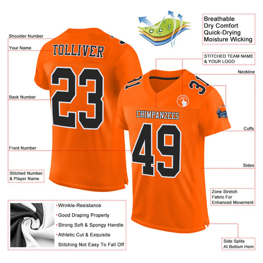 Maxcorners Custom Orange Black-White Mesh Authentic Classic Football Jersey LM2605