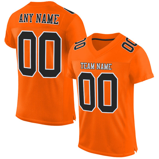 Maxcorners Custom Orange Black-White Mesh Authentic Classic Football Jersey LM2605