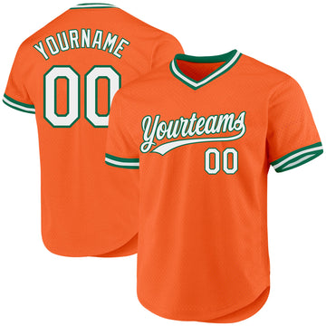 Maxcorners Custom Orange White-Kelly Green Authentic Throwback Baseball Jersey LM2605