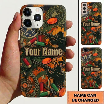 Maxcorners Trap Shooting Grunge Camo Double Shooter Shells Laurel Wreath Personalized Phone Case