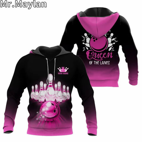 Maxcorners Bowling Queen Of The Lanes Customized Name 3D Hoodie