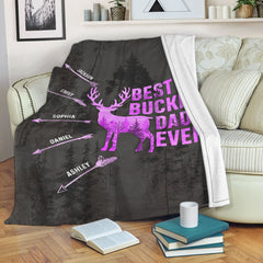 Maxcorners Personalized Hunting Dad Blanket, Custom Names Soft Cozy Sherpa Fleece Throw Blankets, Best Buckin Dad Ever Blanket, Gift for Dad, Grandpa | Purple LM1711