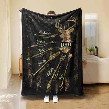 Maxcorners Personalized Hunting Dad Blanket, Custom Kids Names Soft Cozy Sherpa Fleece Throw Blankets, Deer Hunting, Fathers Day Gift for Dad, Grandpa
 LM1711