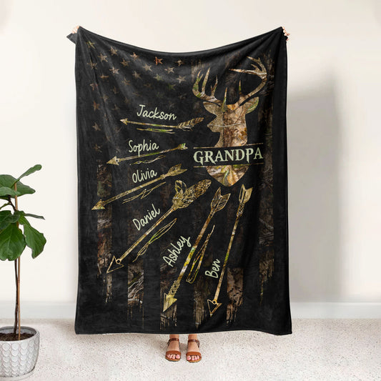 Maxcorners Personalized Hunting Dad Blanket, Custom Kids Names Soft Cozy Sherpa Fleece Throw Blankets, Deer Hunting, Fathers Day Gift for Dad, Grandpa
 LM1711