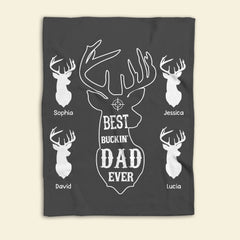 Maxcorners Personalized Hunting Dad Blanket, Custom Kid's Names Soft Cozy Sherpa Fleece Throw Blankets, Best Buckin Dad Ever, Gift for Dad, Grandpa | Grey

 LM1711
