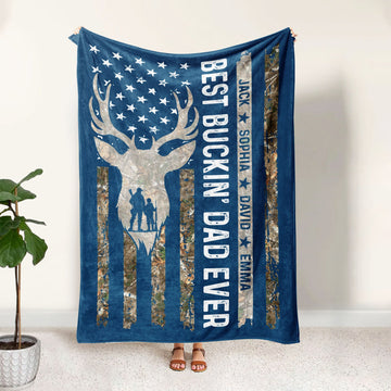 Maxcorners Personalized Hunting Dad Blanket, Custom Kids Names Soft Cozy Sherpa Fleece Throw Blankets, Deer Blanket, Fathers Day Gift for Dad, Grandpa | Blue

 LM1711