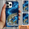 Maxcorners Electric Blue Lightning Splash Custom Name Fishing Phone Case