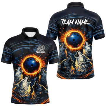 Maxcorners Wolf Bowling Jersey for Men Polo & 1/4 Zip Custom Wolf Bowling Team Shirts Bowling League