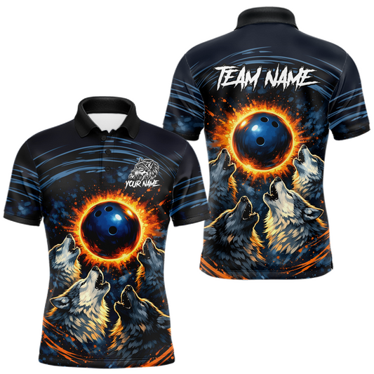 Maxcorners Wolf Bowling Jersey for Men Polo & 1/4 Zip Custom Wolf Bowling Team Shirts Bowling League