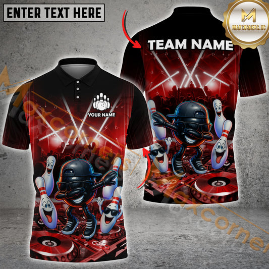 Maxcorners Bowling Party Vibe DJ Lights Multicolor Options Personalized Name, Team Name 3D Shirt (4 Colors)