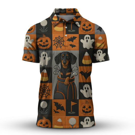 Maxcorners Dachshund Golf Shirt For Dog Lover, Halloween Pattern Golf Shirt, Crazy Golf Shirt For Men