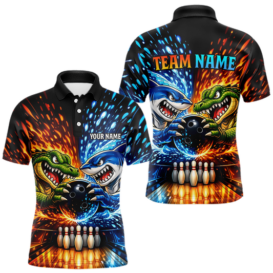 Maxcorners Custom Green Raccoon Funny Bowling Jersey for Men Bowling Team Shirts Polo & 1/4 Zip