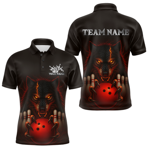 Maxcorners Red&Black Wolf Bowling Shirts for Team Women Men Custom Wolf Bowling Polo &1/4 Zip LM3010