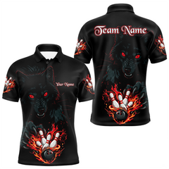 Maxcorners Custom Flame Wolf Bowling Jersey for Men Bowling Uniform Polo & 1/4 Zip Bowling Team Shirts LM1411