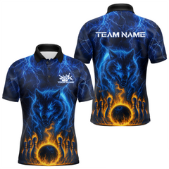 Maxcorners Lightning Wolf Bowling Shirts for Team Women Men Custom Wolf Bowling Jerseys Flame LM0412