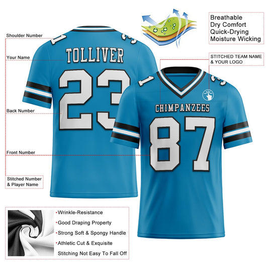 Maxcorners Custom Panther Blue White-Black Authentic Football Jersey LM2605